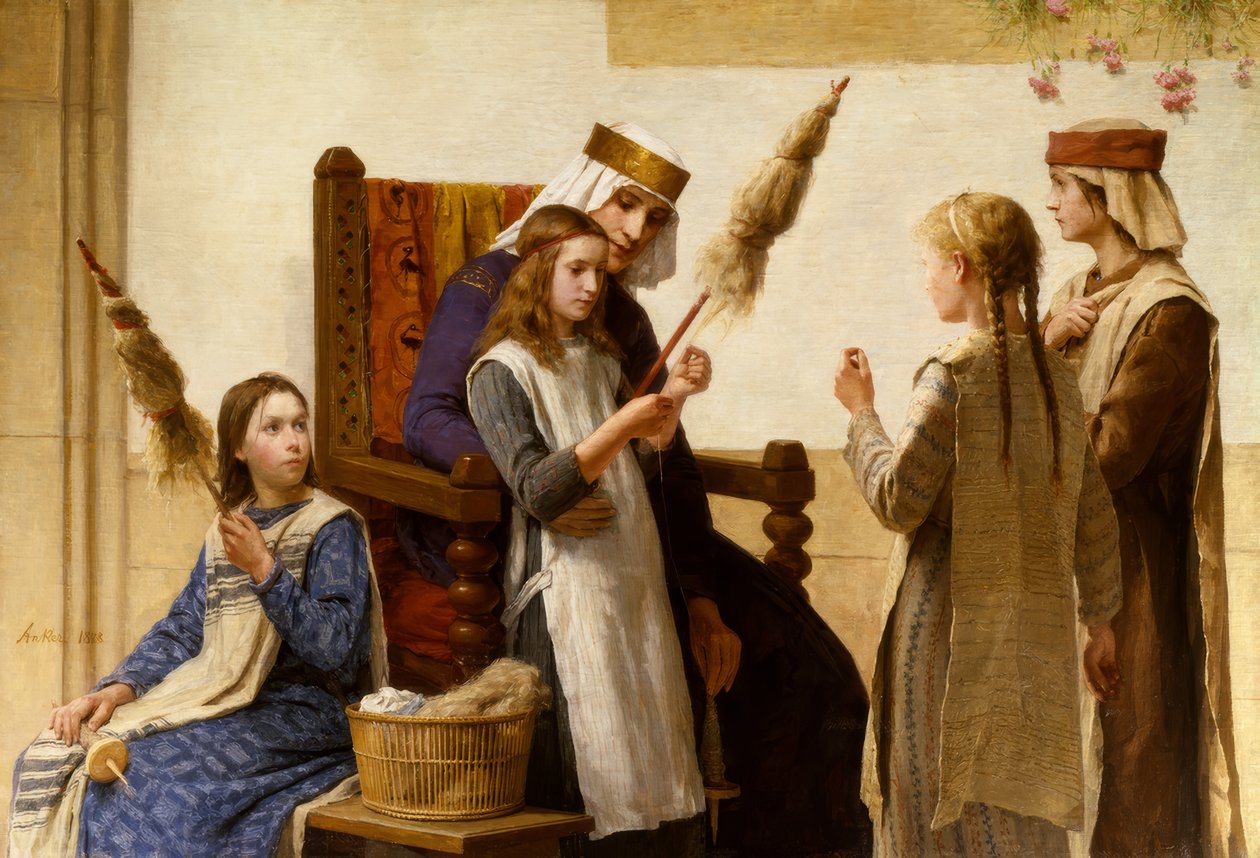 Drottning Bertha och spinnarna av Albert Anker