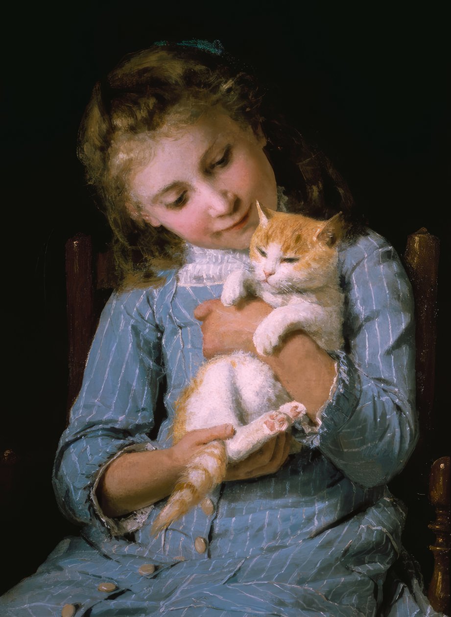 Flicka med katt av Albert Anker