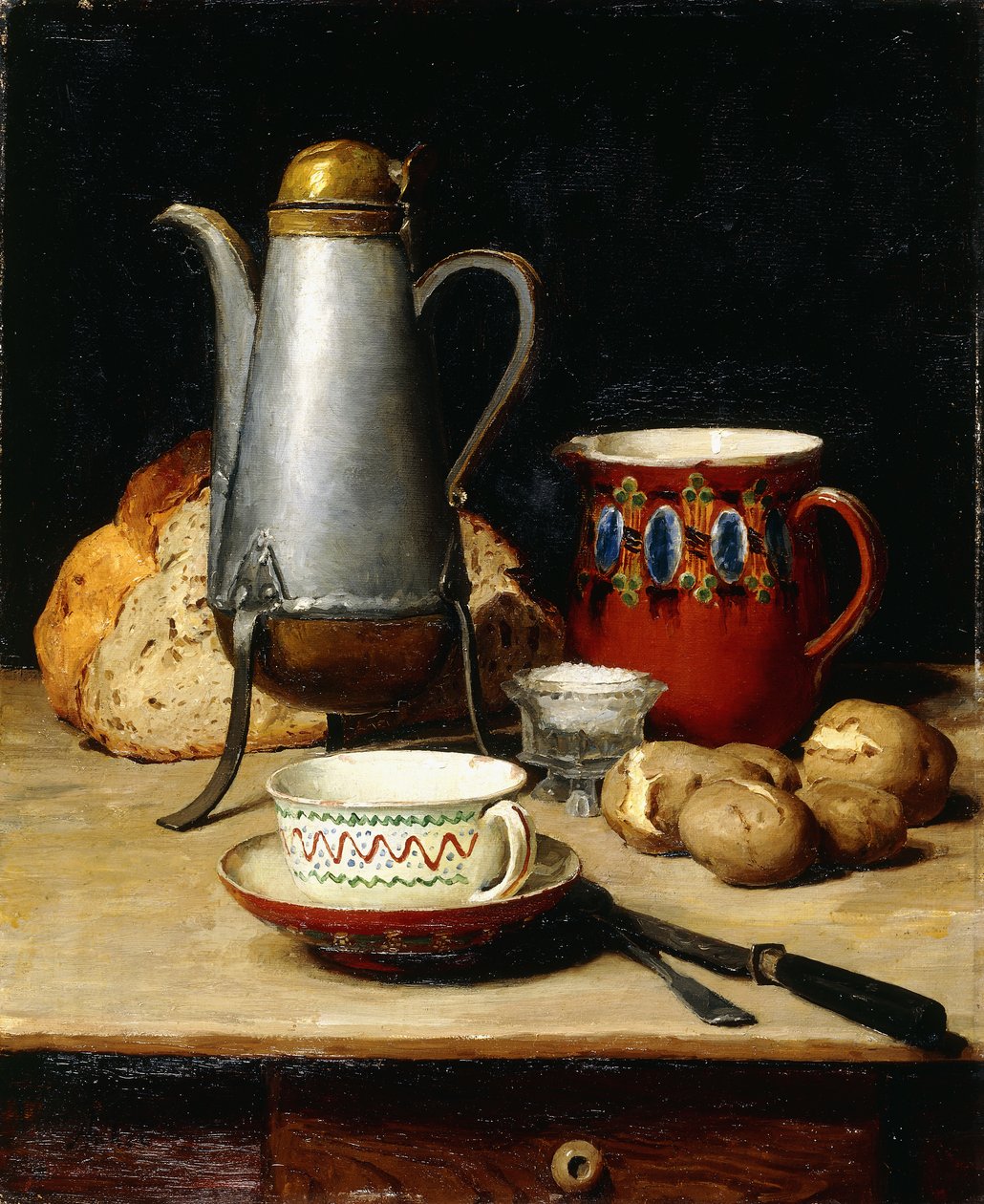 Stilleben: kaffe och potatis, 1897 av Albert Anker