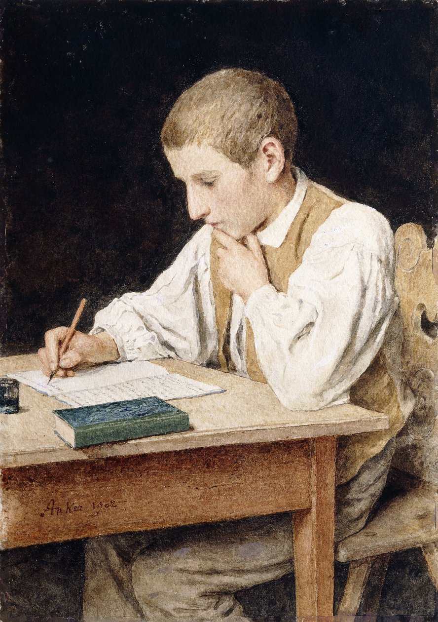 Skrivande pojke, 1902 av Albert Anker