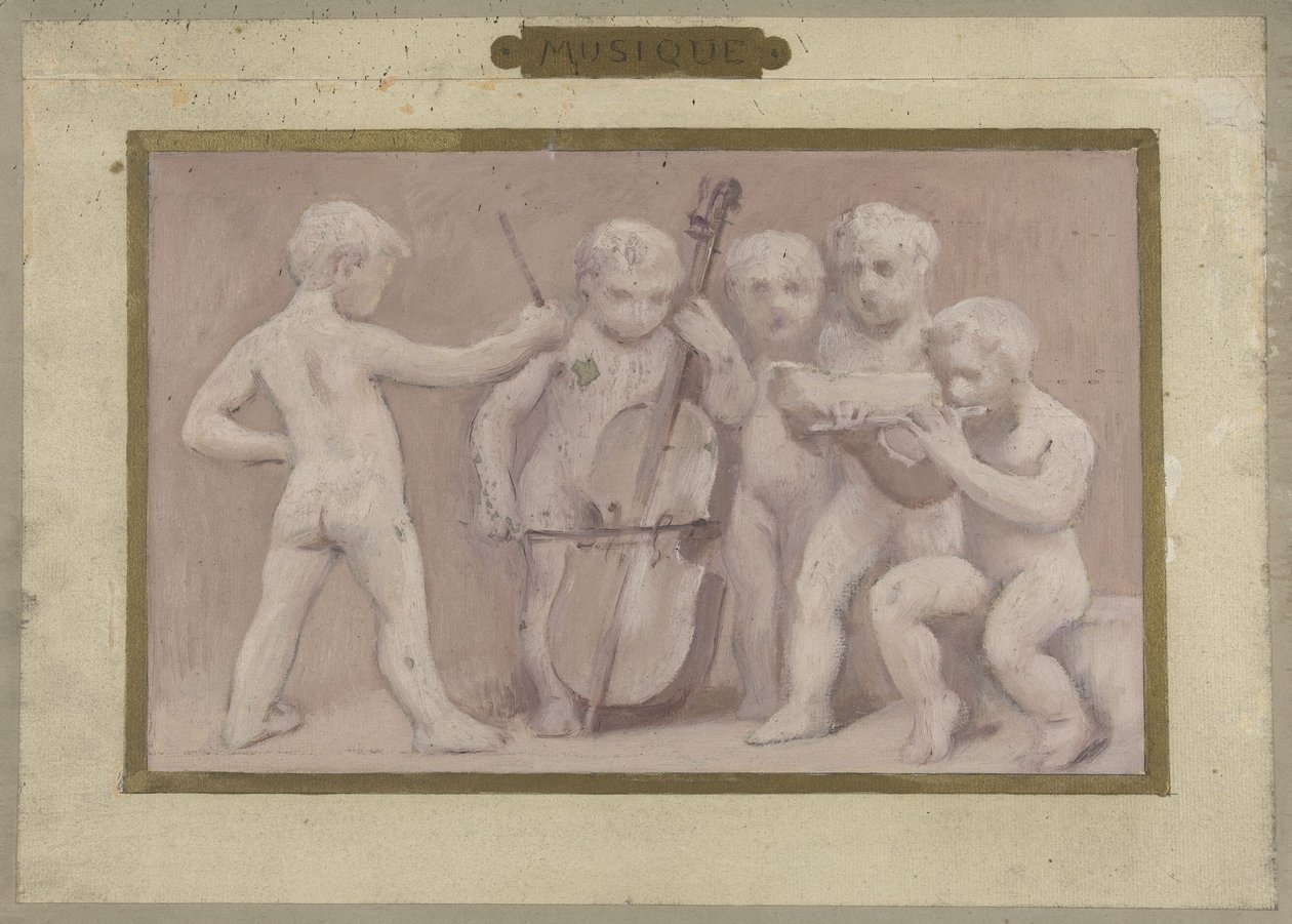 Skiss till Salle des Fêtes i Hôtel de Ville de Paris: Musik, mellan 1889 och 1895 (olja på blyerts, papper) av Albert Aublet