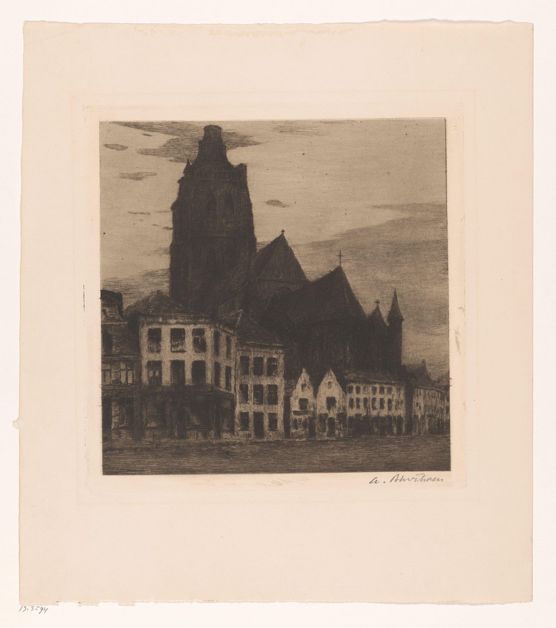 Utsikt över Sint-Walburga-kyrkan i Oudenaarde av Albert Baertsoen (signed by artist)