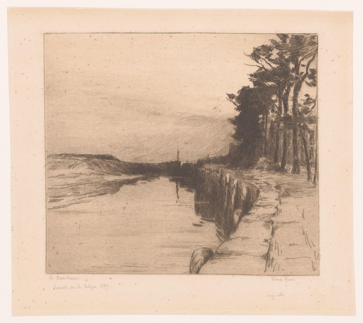 Utsikt över en kaj Vieux quai (titel på objekt) Den gamla hamnen i Veere av Albert Baertsoen