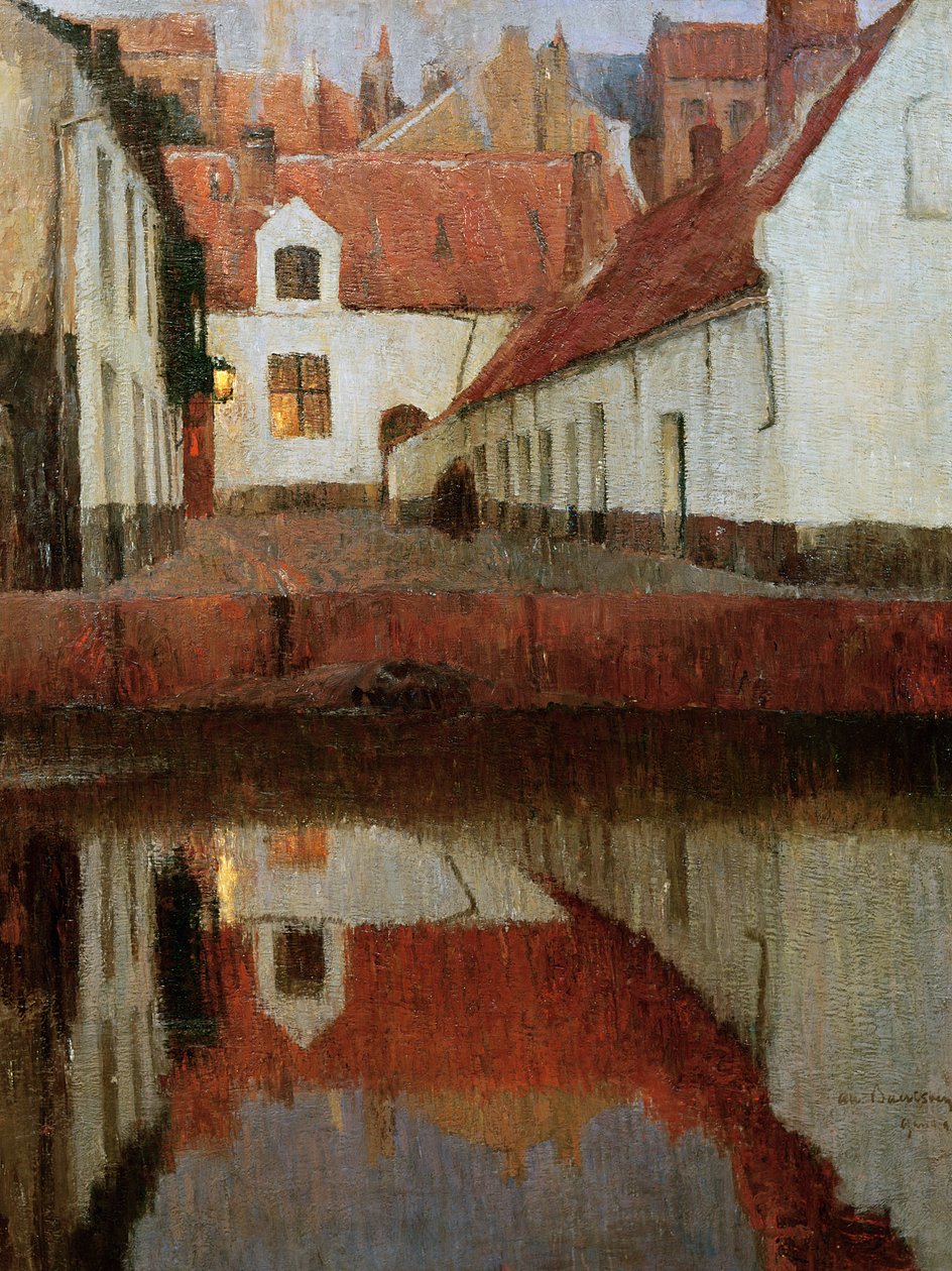 Little Town on the Edge of the Water, i skymningen, 1899 av Albert Baertsoen