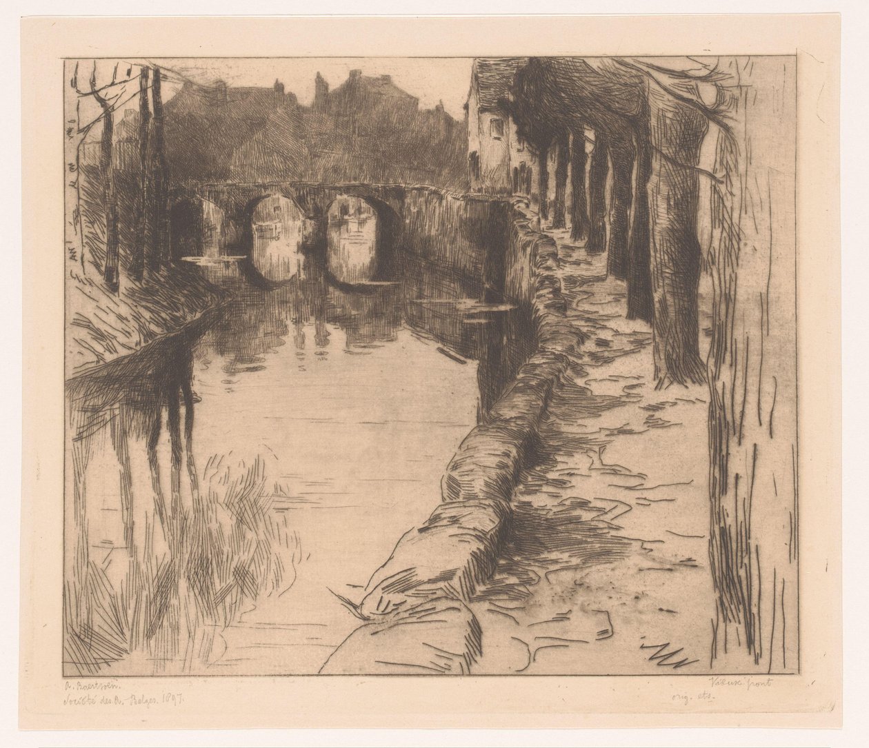 Gammal bro över en kanal i Diksmuide Vieux Pont (titel på objekt) Gammal bro i Diksmuide av Albert Baertsoen