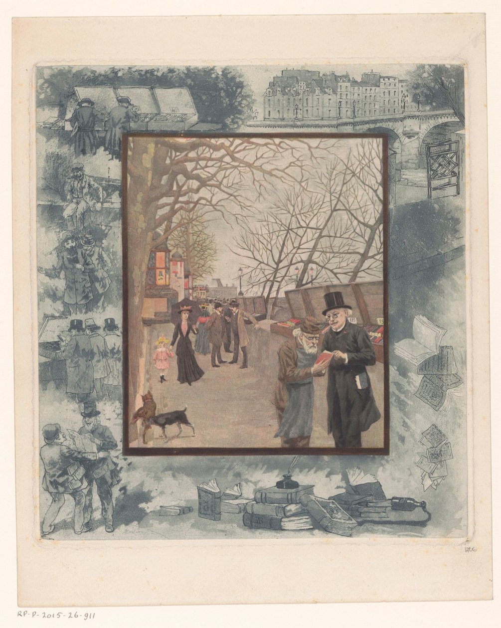 Bokstånd på en kaj i Paris av Albert Bertrand