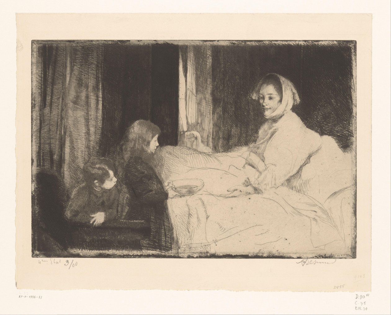 Barn vid sin mammas säng av Albert Besnard (signed by artist)