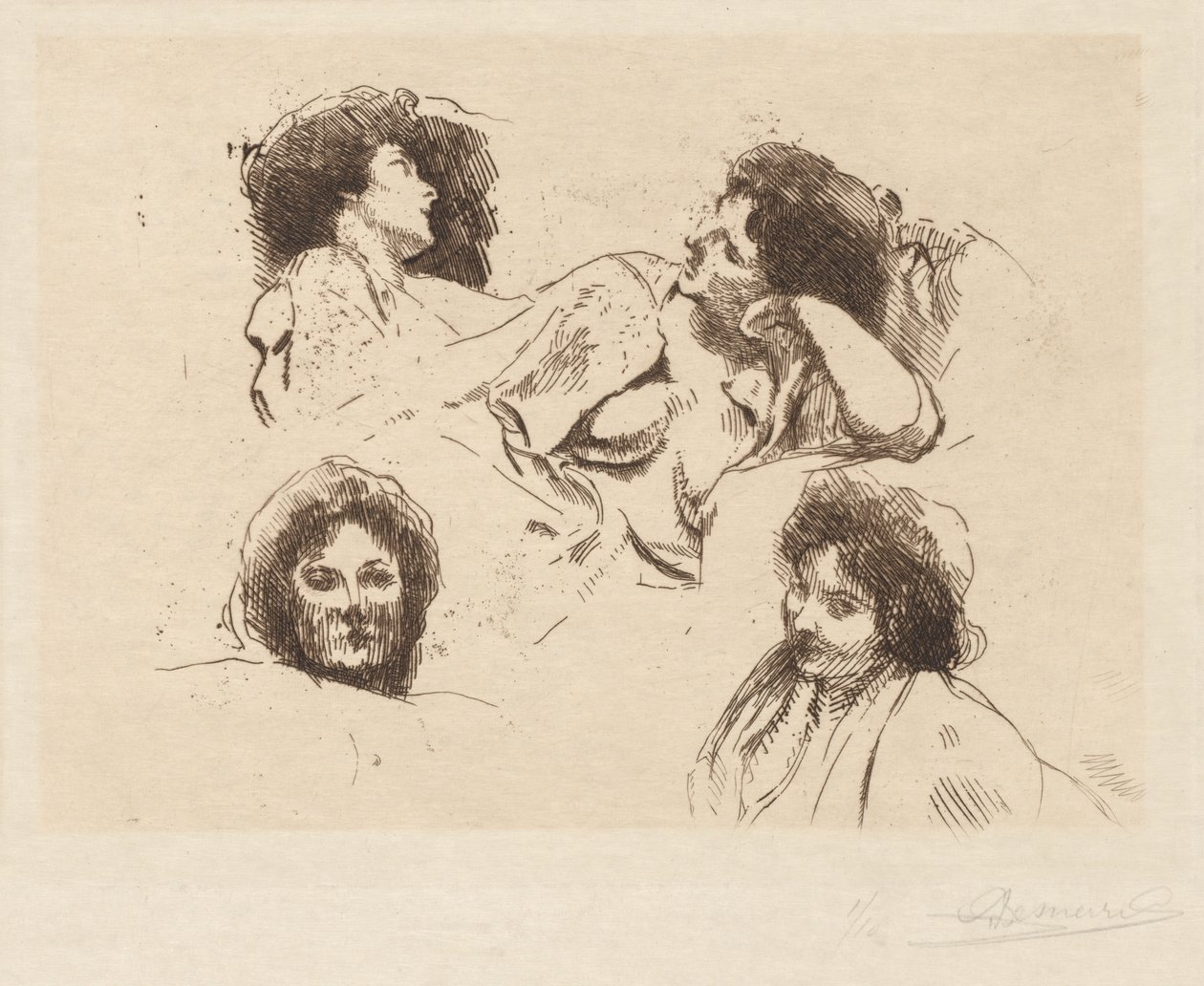 Four Heads of Women: Studie för "The Happy Island" av Albert Besnard