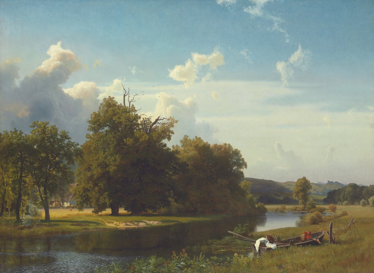 Ett flodlandskap, Westfalen av Albert Bierstadt