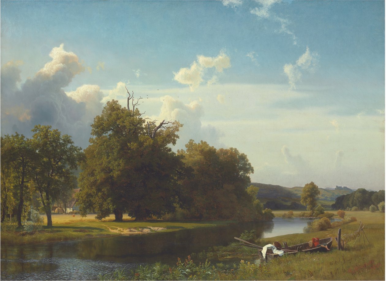 Ett flodlandskap, Westfalen, 1855 av Albert Bierstadt