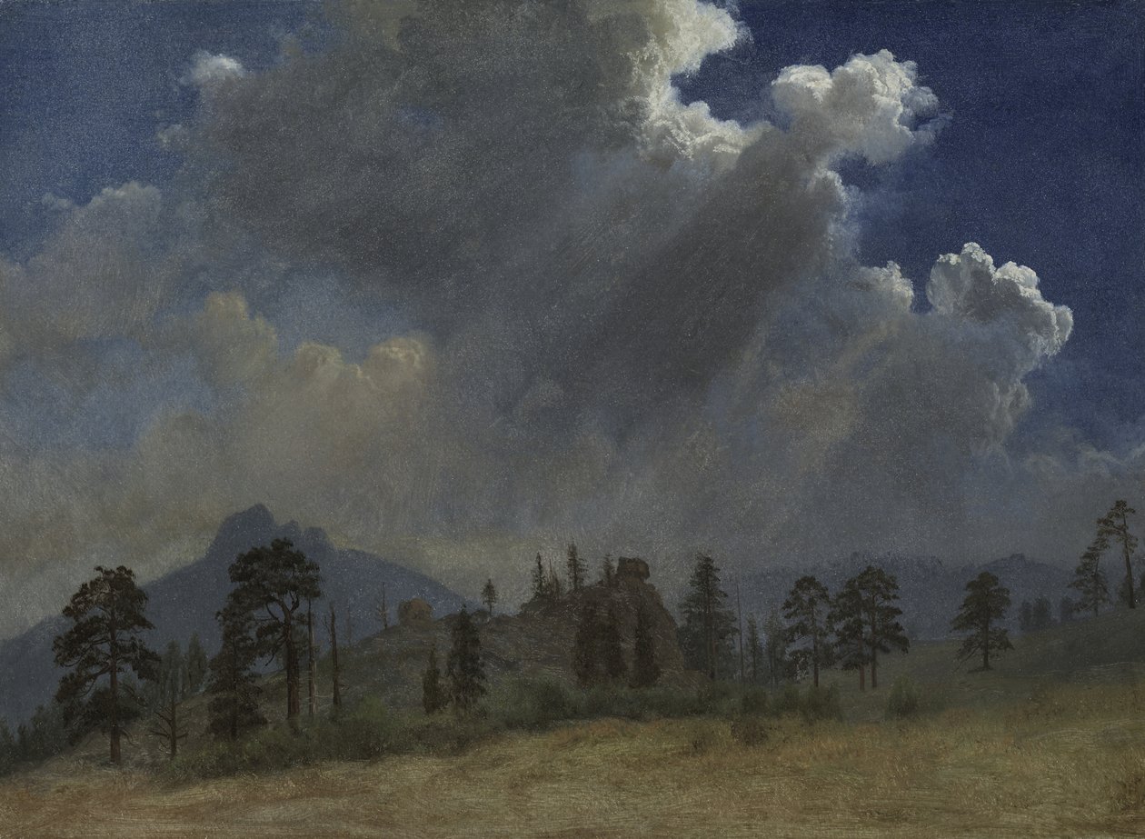 Granar och orosmoln, ca 1870 (olja på papper monterad på duk) av Albert Bierstadt