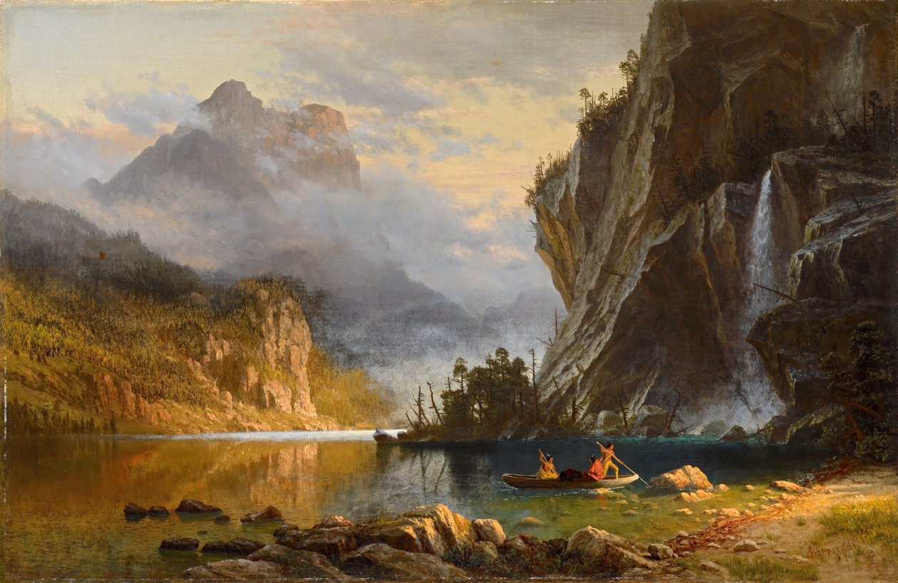 Indianer spjutfiske av Albert Bierstadt