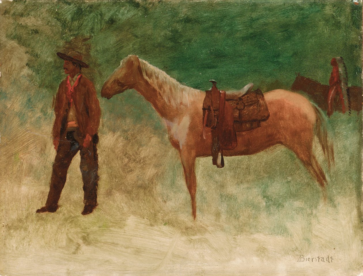 Stående Cowboy med häst av Albert Bierstadt