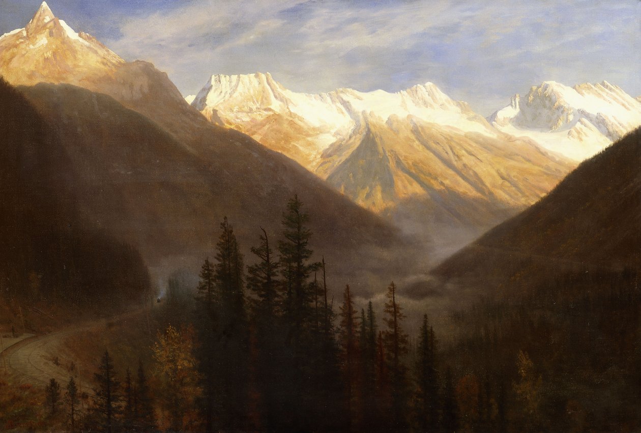 Soluppgång från Glacier Station, ca 1890 av Albert Bierstadt