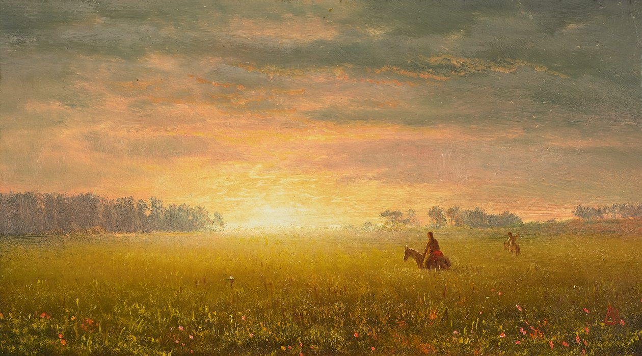 Solnedgång på prärien, ca 1861 (olja på papper) av Albert Bierstadt