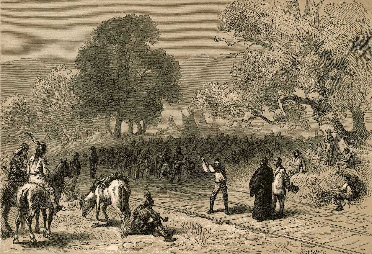 Färdigställande av Pacific Railroad, 1878. av Albert Bobbett