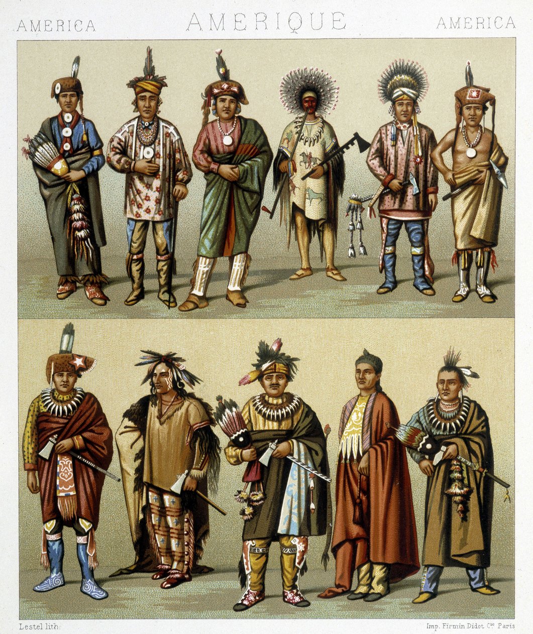 Red Pins kostym. Illustration i ""Den historiska kostymen""" av Racinet av Albert Charles August Racinet
