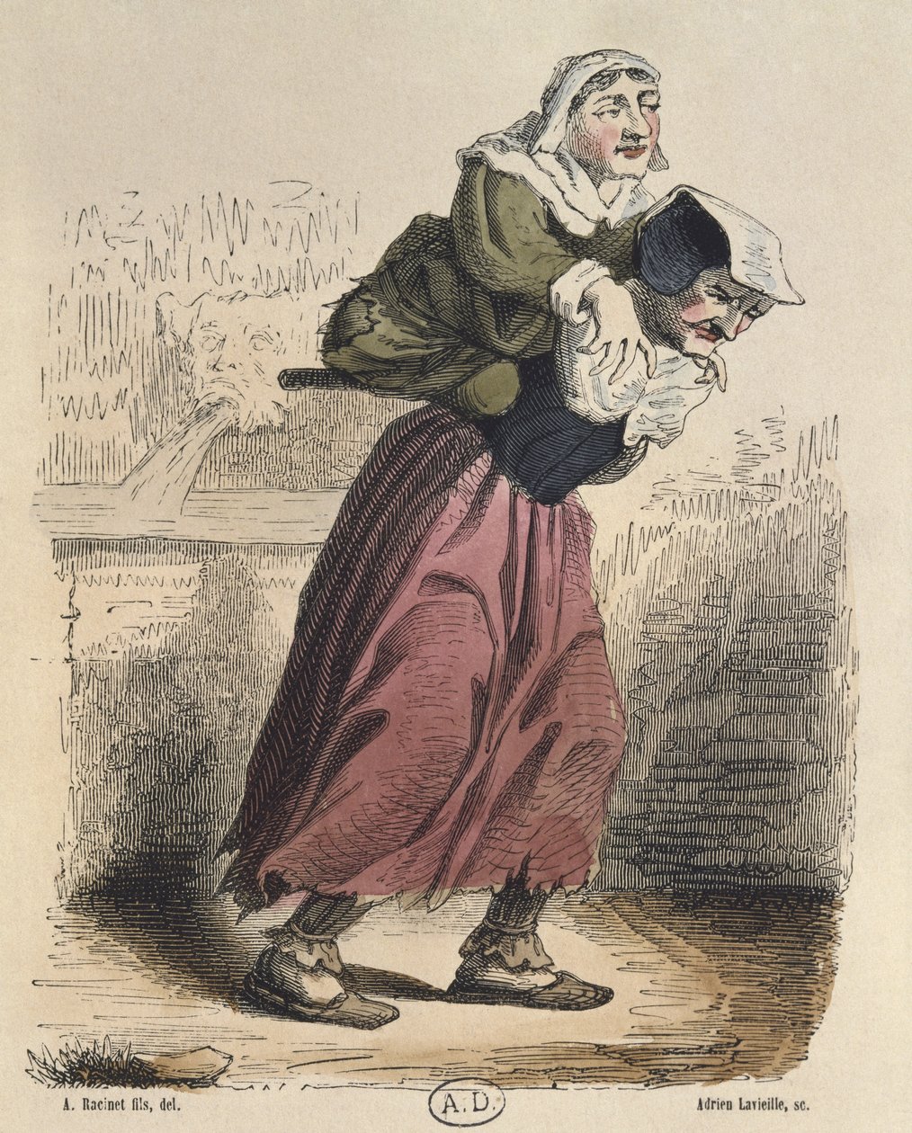 Cour des miracles, efter Jacques Callot (1592-1635) graverad av Adrien Lavieille (1818-62) (färgstick) av Albert Charles August Racinet
