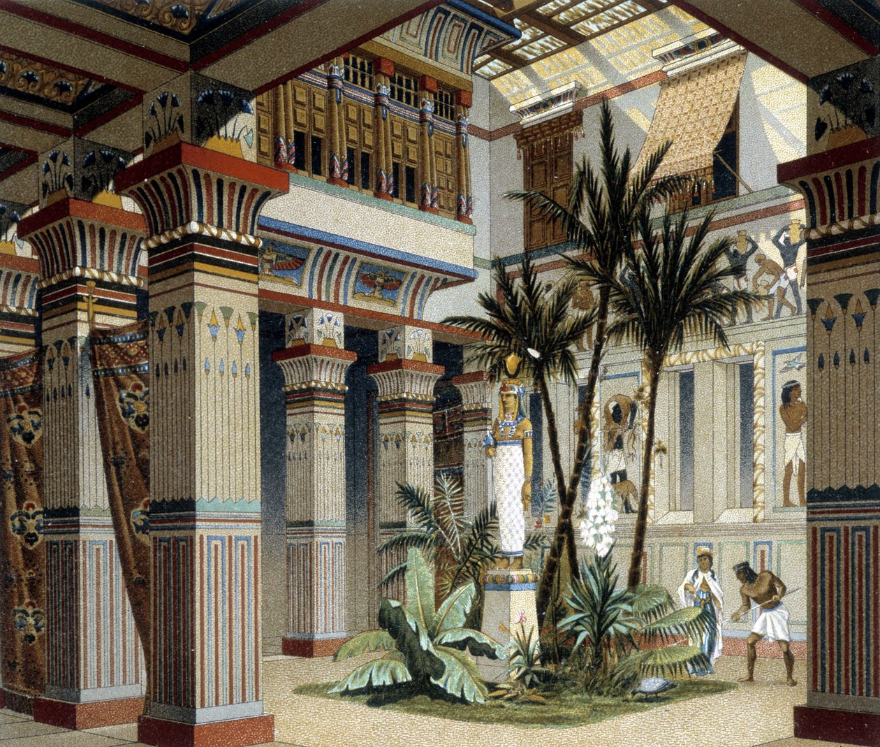 Egyptiska palatset i ""Den historiska kostymen"" av Racquet 1888 av Albert Charles August Racinet