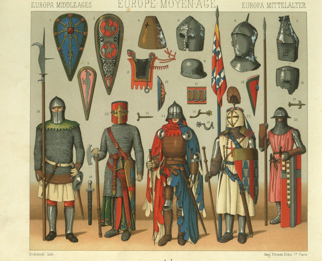 Illustration av fransk krigare rustning av Albert Charles August Racinet