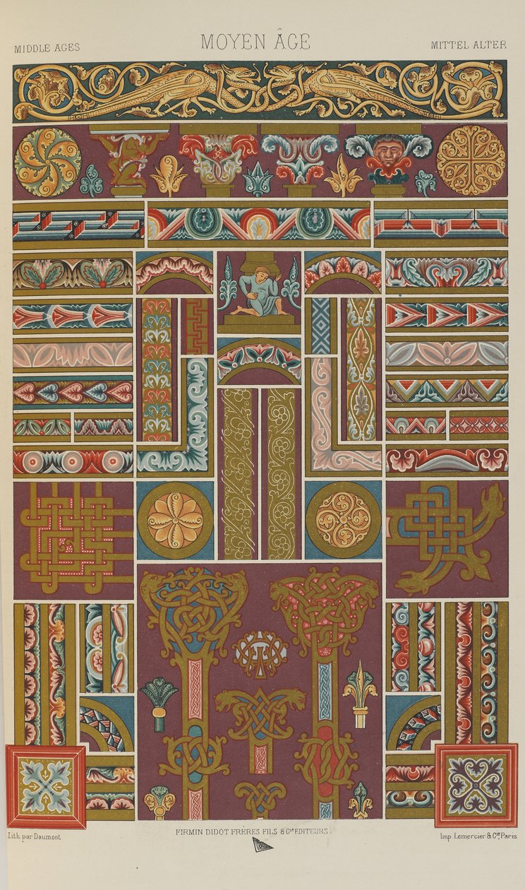 Medeltiden, tallrik 40 från Polychromatic Ornament: Hundra tallrikar i guld, silver och färger, 1873 av Albert Charles August Racinet