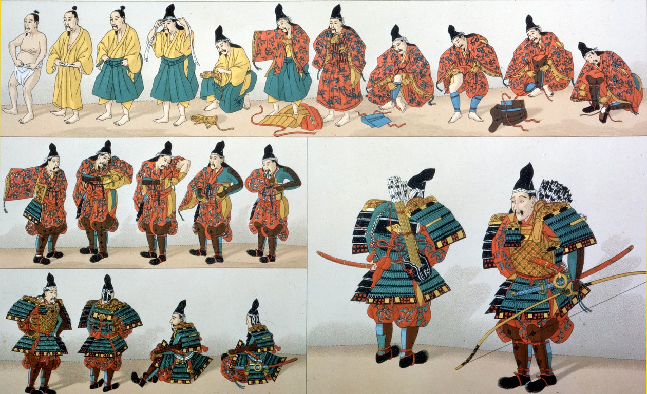 Samurai Uniforms, illustration från "Historic Costumes" av Albert Charles August Racinet