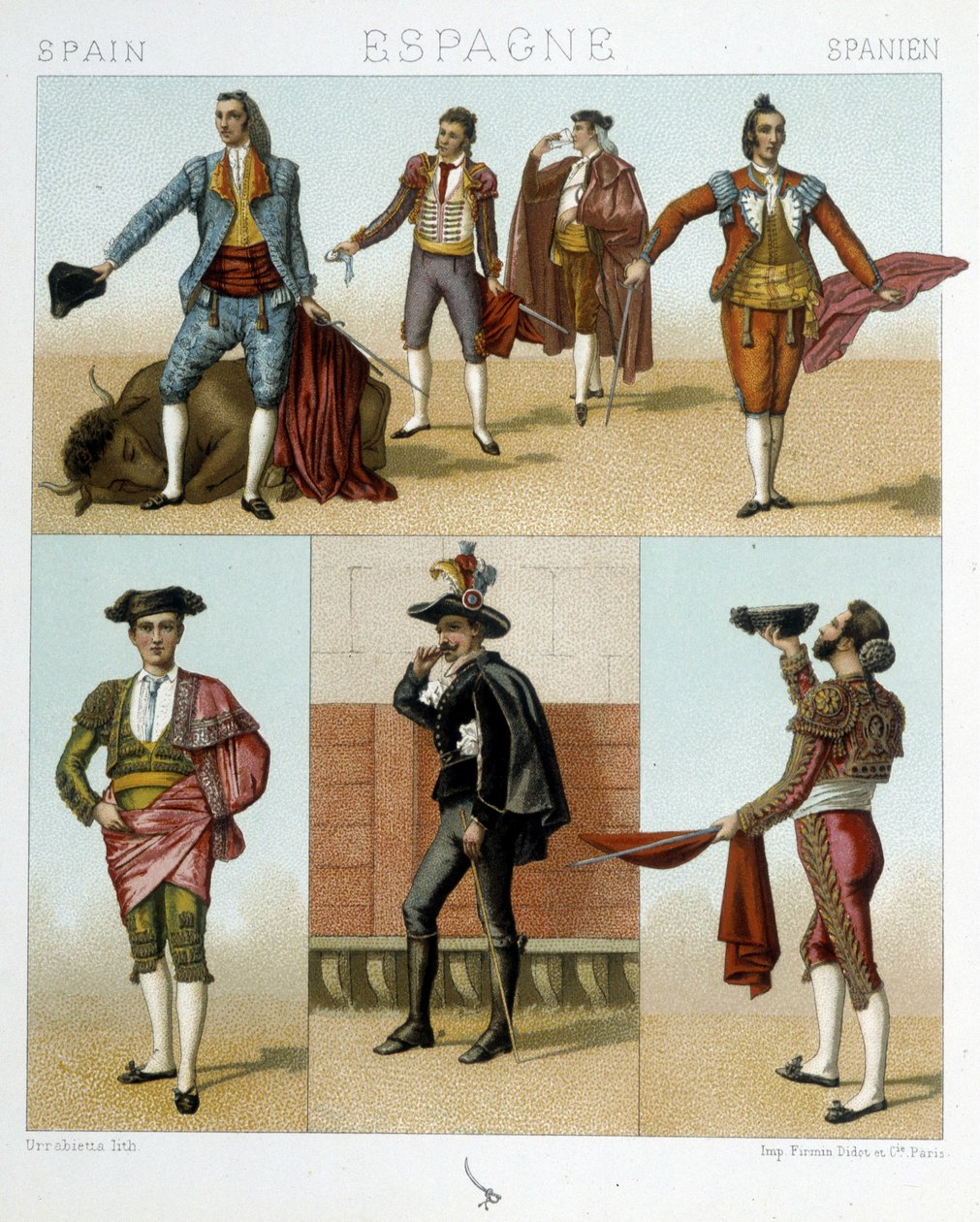 Toreadordräkt i Spanien - i "" Den gamla och historiska kostymen"" av Racinet av Albert Charles August Racinet