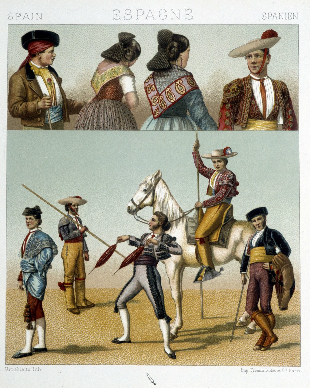 Toreadordräkt i Spanien - i "" Den gamla och historiska kostymen"" av Racinet av Albert Charles August Racinet