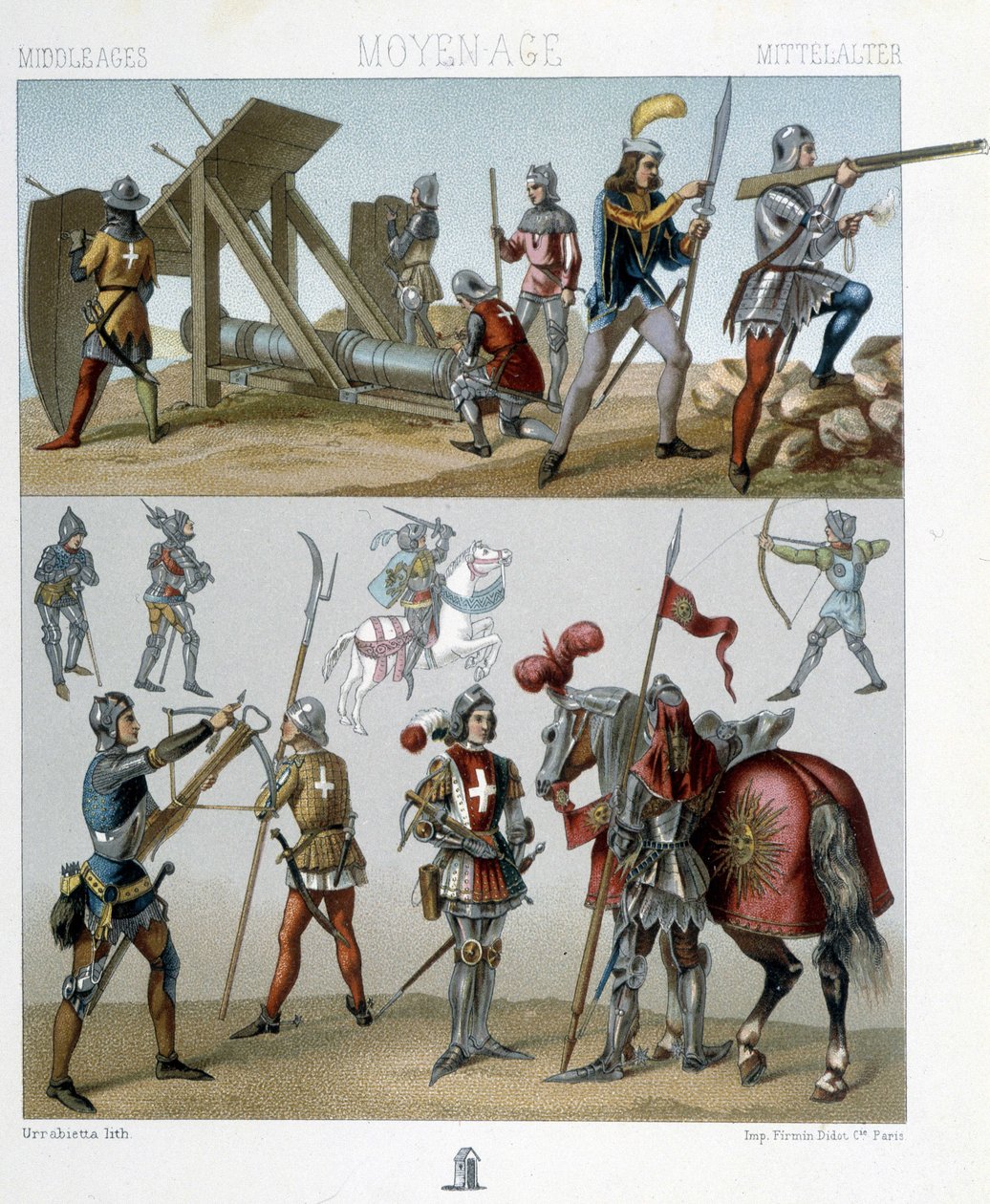 Krigare på 1400-talet - i "" Den historiska kostymen"" av Racinet av Albert Charles August Racinet