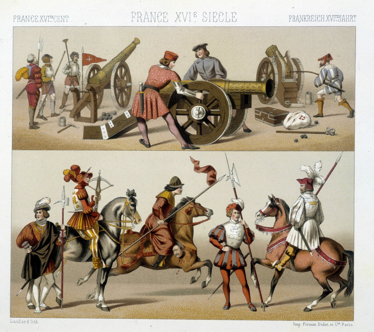 Krigare på 1500-talet - i "" Den historiska kostymen"" av Racinet av Albert Charles August Racinet
