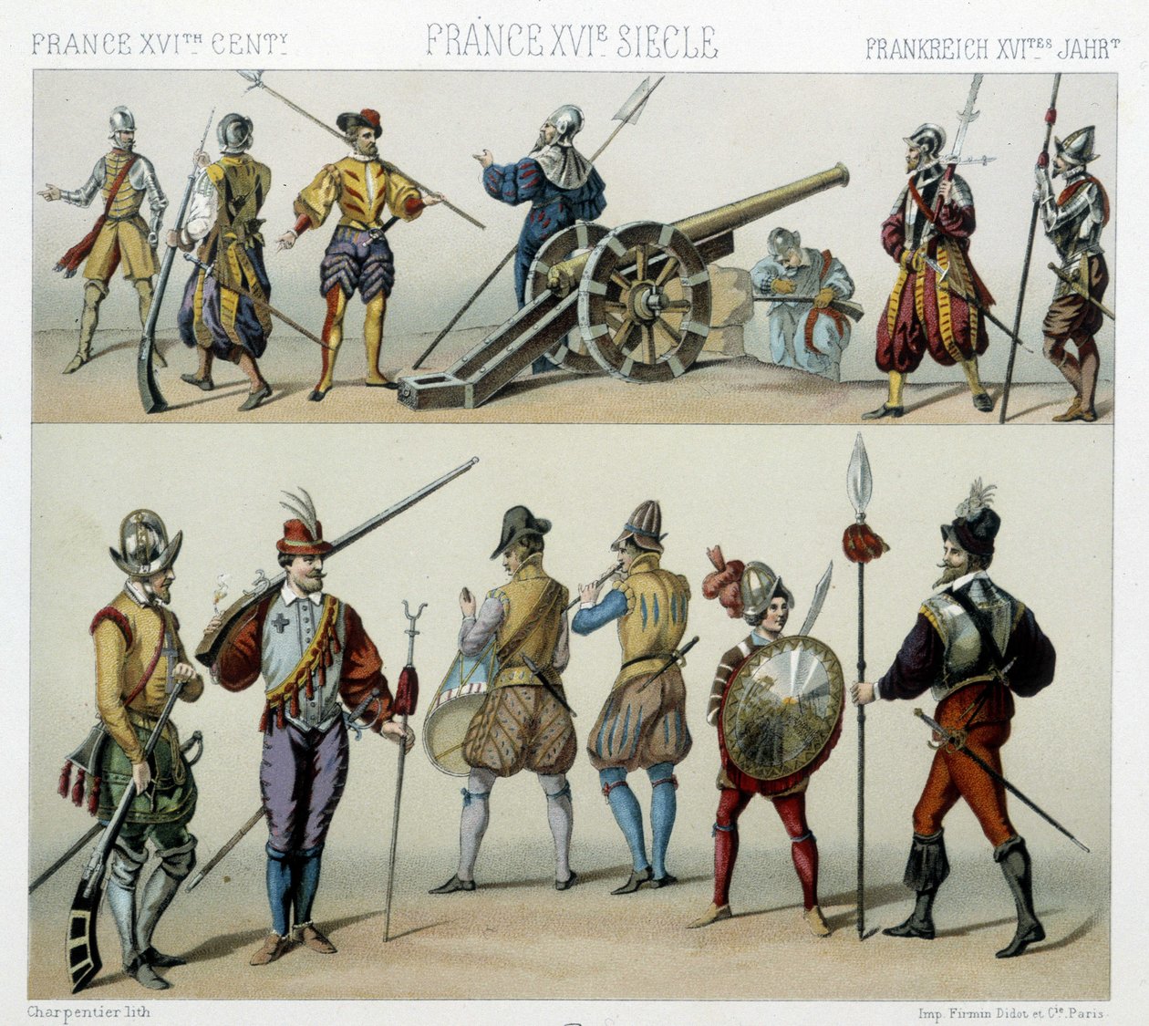 Krigare på 1500-talet - i "" Den historiska kostymen"" av Racinet av Albert Charles August Racinet