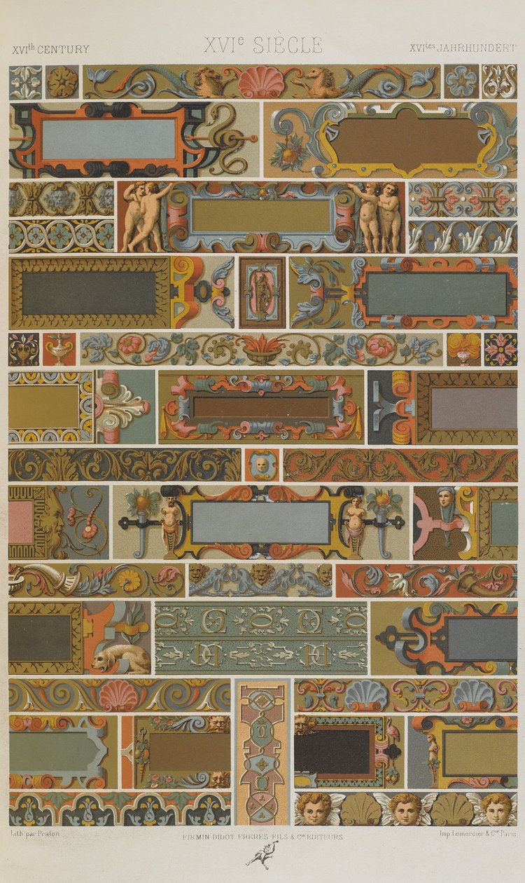 XVI Century, tallrik 71 från Polychromatic Ornament: Hundra plattor i guld, silver och färger, 1873 av Albert Charles August Racinet
