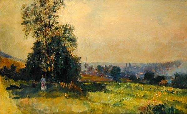 En ung flicka i ett landskap (olja på duk) av Albert Charles Lebourg