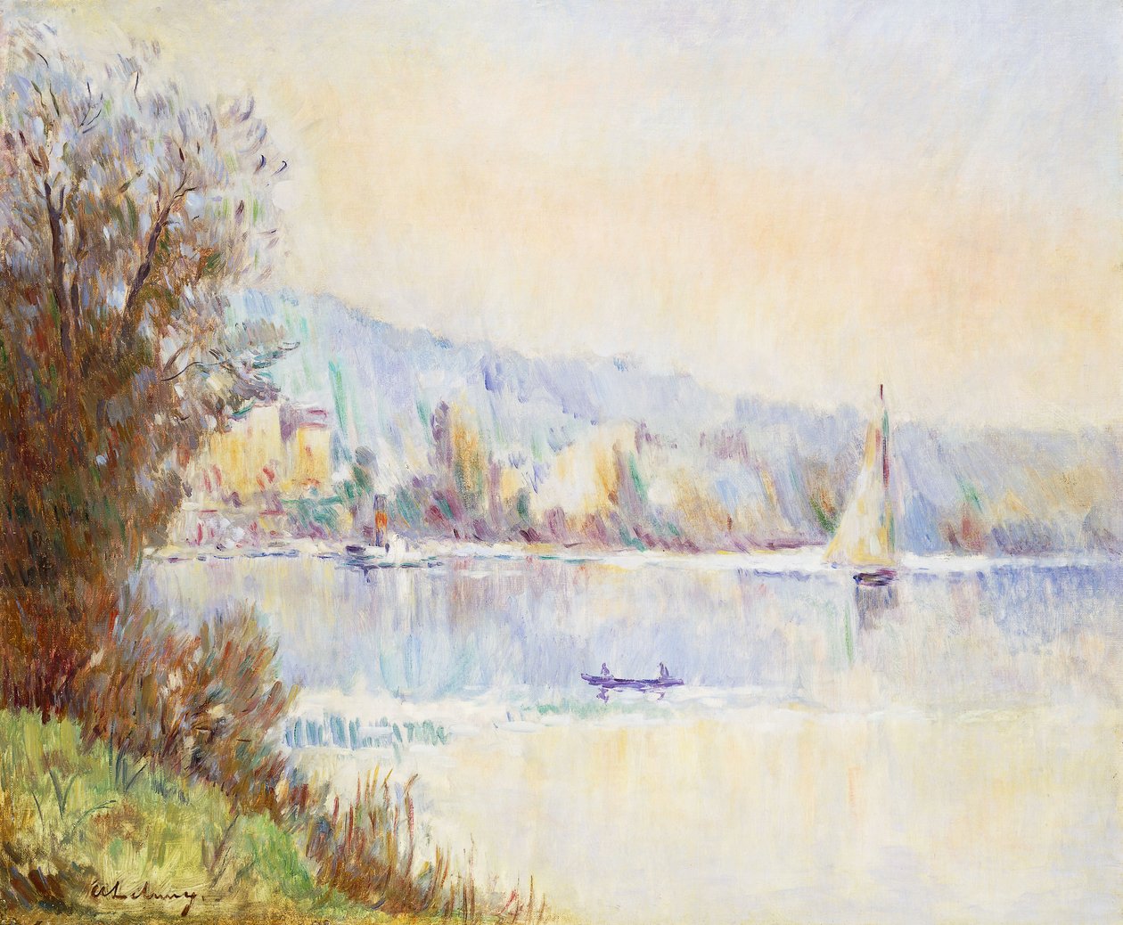Båtar på Seine; Båtar på Seine, av Albert Charles Lebourg