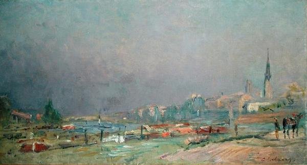 On the River Bank (olja på duk) av Albert Charles Lebourg