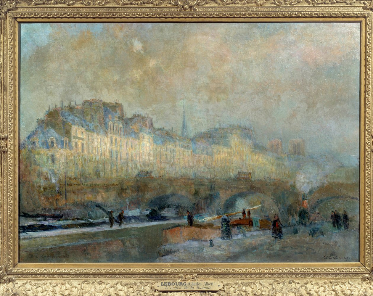 Paris, La Monnaie-slussen, vintersol eller utsikt över Pont-Neuf och Île de la Cite Målning av Albert Lebourg (1849-1928). 1800-talet. Sol. 0,815 x 1,155 Musee d