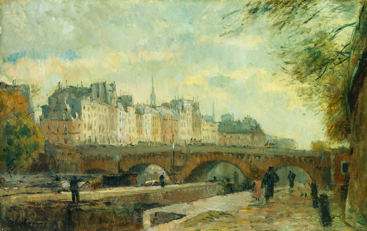 Den nya bron i staden; Le Pont Neuf de la Cite, av Albert Charles Lebourg