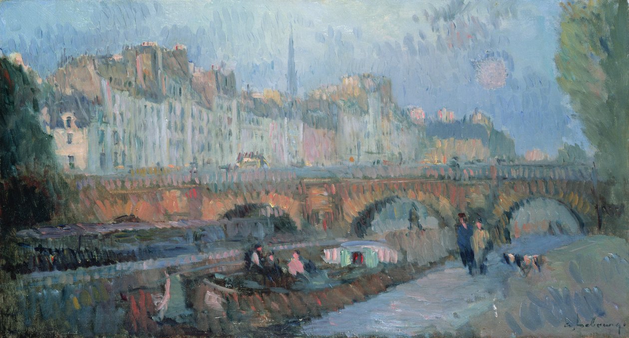 Pont Neuf och Quai de la Monnaie, Paris av Albert Charles Lebourg