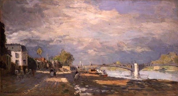 Walkers on the River Bank (olja på duk) av Albert Charles Lebourg