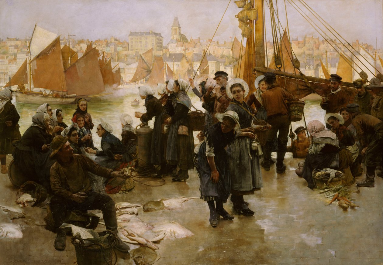 Fiskeflottans avgång, Boulogne, 1891 av Albert Chevallier Tayler