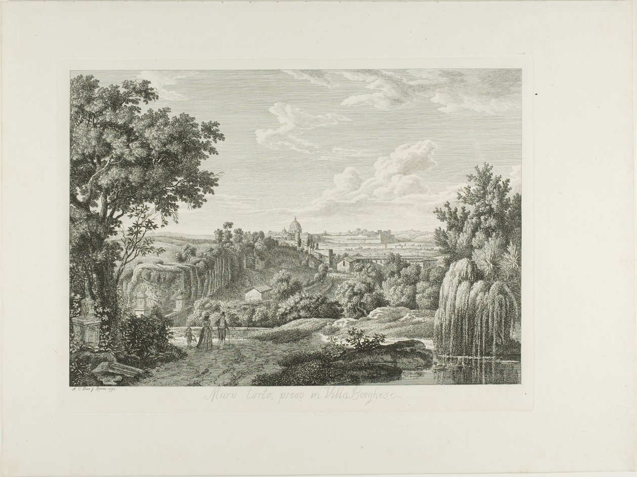 Utsikt över den slingrande muren i Villa Borghese av Albert Christoph Dies