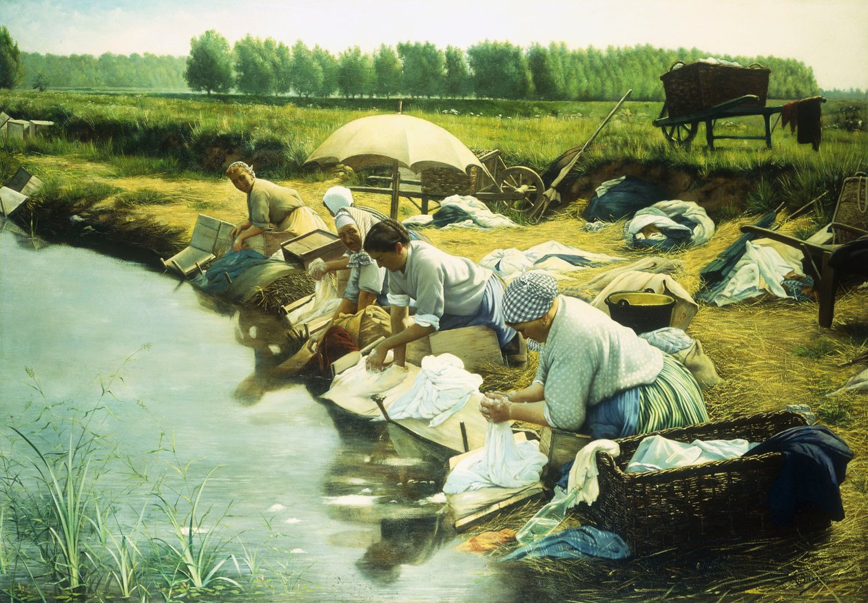 Tvättkvinnor i regionen Trappes (olja på duk) av Albert Desire