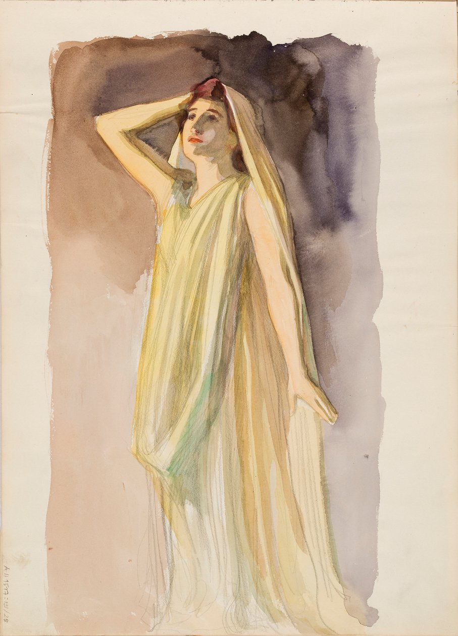 Aino Ackté som Alcestis, helkroppsskiss av Albert Edelfelt