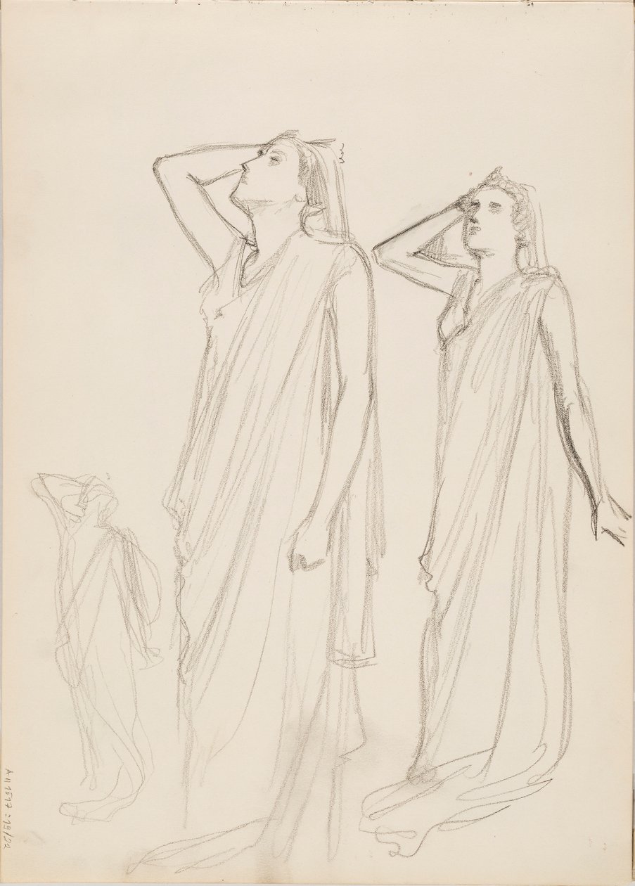Aino Ackté som Alcestis, tre skisser av Albert Edelfelt