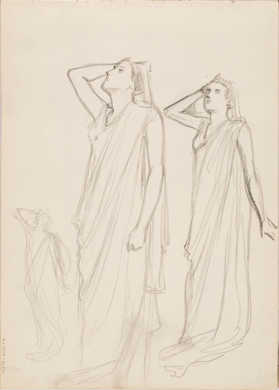 Aino Ackté som Alcestis, tre skisser av Albert Edelfelt