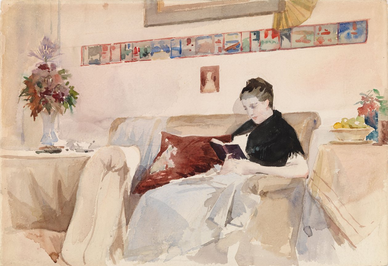 Konstnärens hustru läser i soffan av Albert Edelfelt