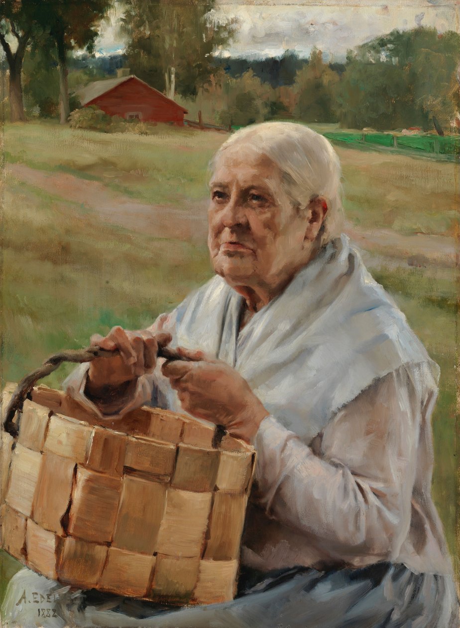 Gammal kvinna med en spånkorg av Albert Edelfelt
