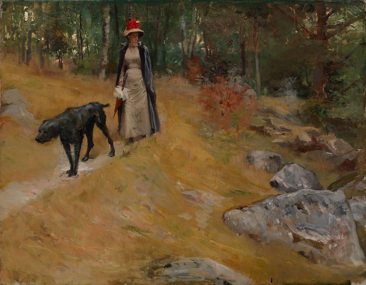 På strandbrinken (Annie Edelfelt med en hund) av Albert Edelfelt