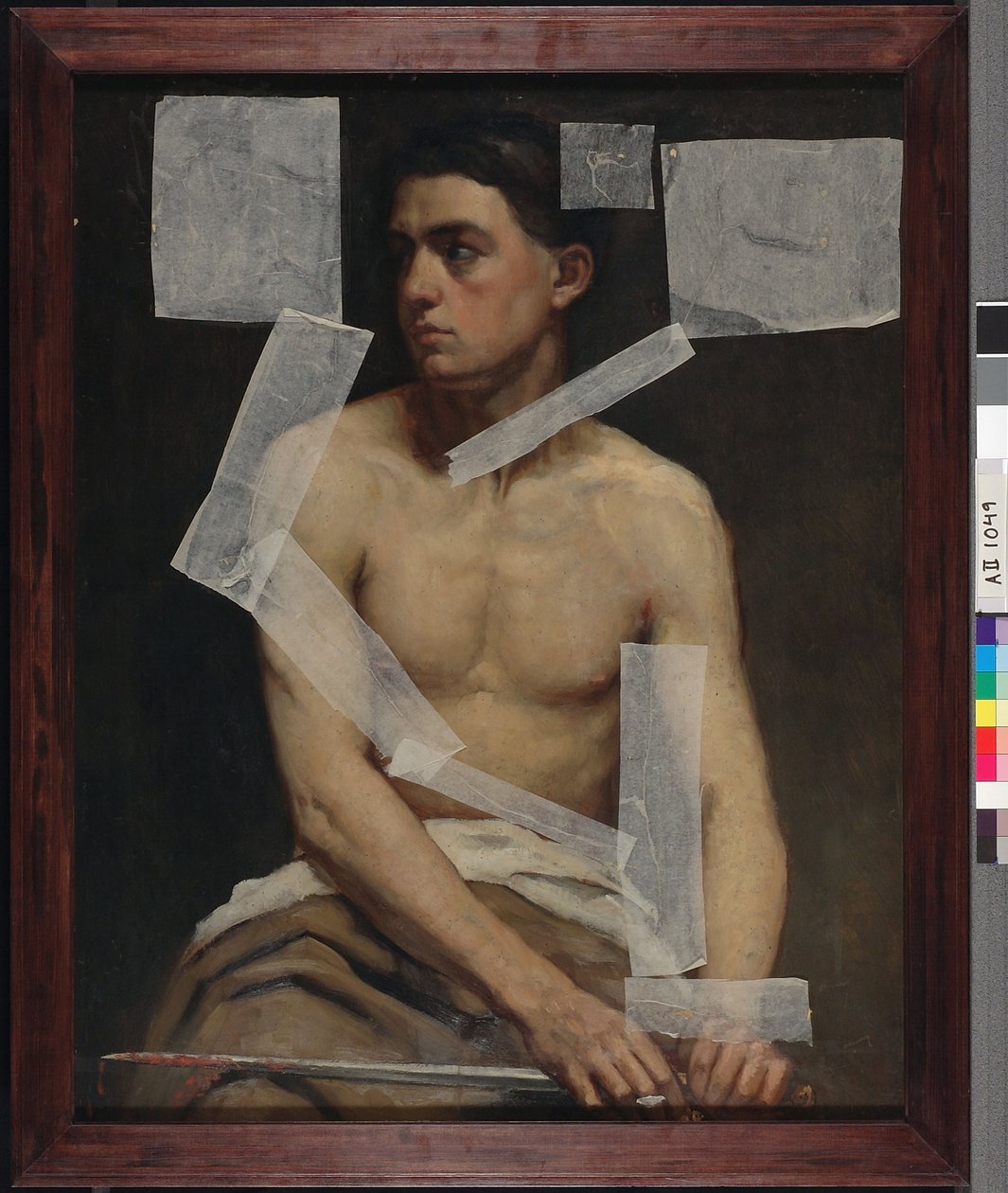 Sittande manlig modell med ett svärd, akademistudie av Albert Edelfelt