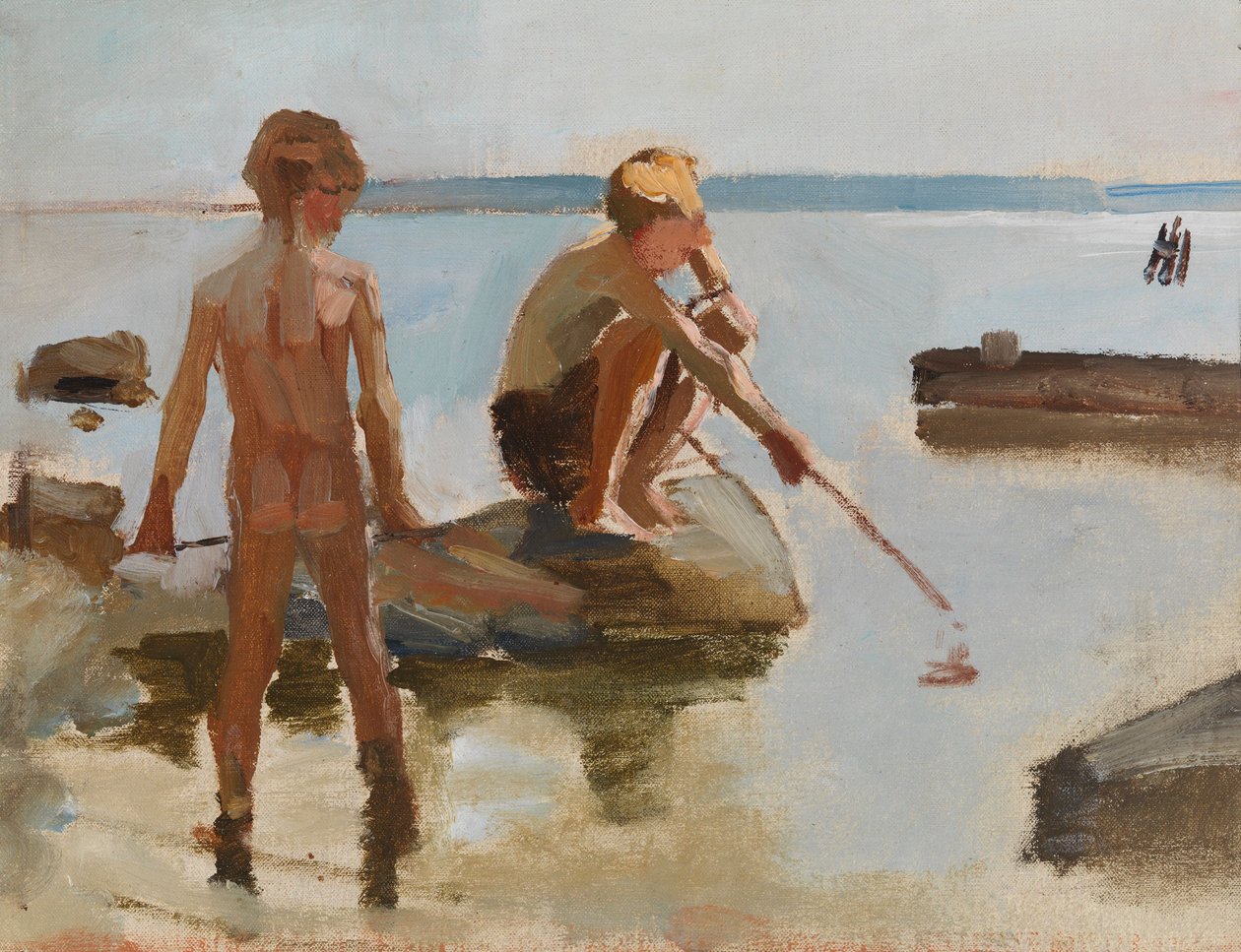 Skiss av pojkar som leker vid stranden av Albert Edelfelt